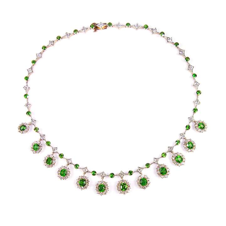 Antique demantoid garnet and diamond fringe necklace